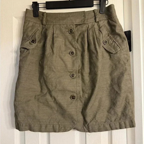 ANNE KLEIN Women's size 2 Sage Green Cotton/Linen Button Front Lined Skirt - Picture 1 of 9